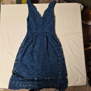 ASTR the Label Teal Lace V-Neck Midi Dress - Size XS